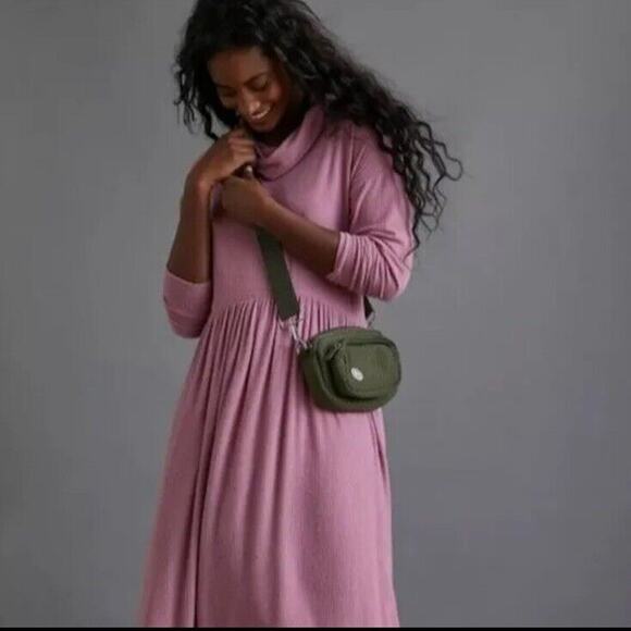 Anthropologie Dolan Left Coast Alissa Midi Dress Mauve Ribbed Cowl Neck XS Ad24 - Picture 2 of 10
